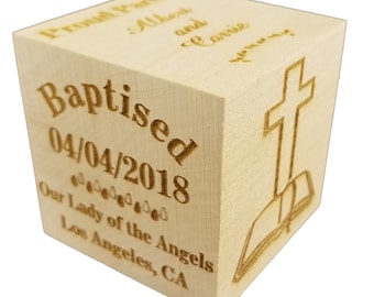 Custom Engraved BIG Baby's Baptism Christening Dedication Block 2024 Wood Baby Block (2”)
