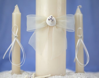 Rhinestone Shell Hawaiian Beach Wedding Unity Candle Set