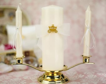 Elegant Fairy Tale Cinderella Coach Wedding Unity Candle Set (Silver/Gold)