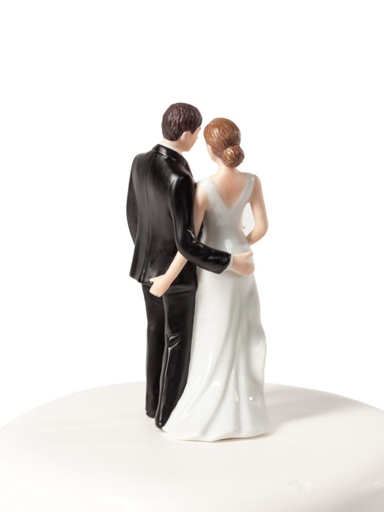 Funny Bride & Groom Wedding Cake Toppers – Hold Flower Couple Figurines, Plastic, Customizable