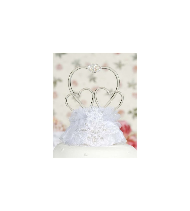 Glass Hearts Vintage Applique Cake Topper image 1