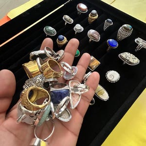 Pack of 10 assorted Natural gemstone hippy rings, mystery wholesale gemstone rings, hippie gemstone ring, mystery rings grab bag , bulk ring