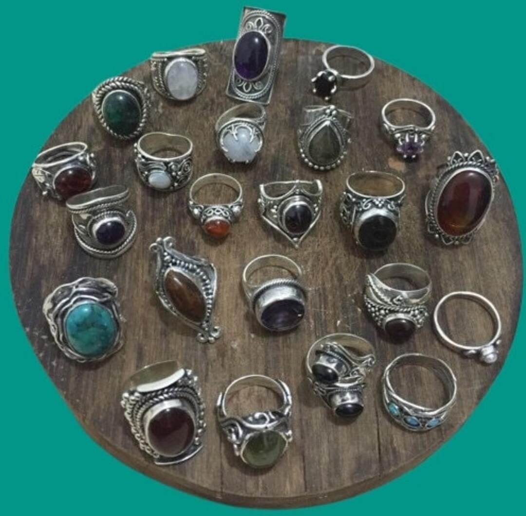 Set of 5 Assorted Natural Gemstone Rings, Wholesale Gemstone Rings ...