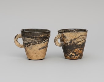 Taza de café de loza artesanal - Taza de cerámica orgánica jaspeada hecha a mano