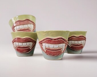 Miniaturas de cerámica "Vampire Bite" – Juego de 2 frascos para chupitos y suculentas, Ø4,5×5,5 cm
