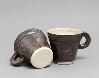 Tazas de café de cerámica con estampado de libélulas – Dúo de belleza efímera, Ø7×6,5 cm