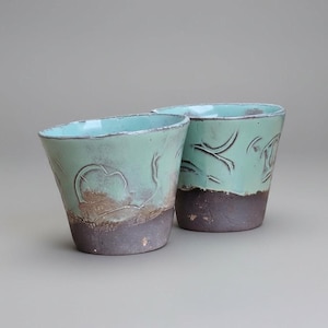 Twin Jade Ceramic Mini Planters – Balanced Duo of Ritual Vessels, Ø5.5×5 cm