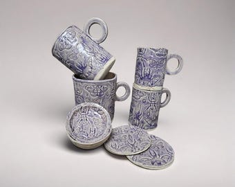 Juego de cerámica entomológica de lavanda: recipientes rituales con huellas de insectos, varios diseños