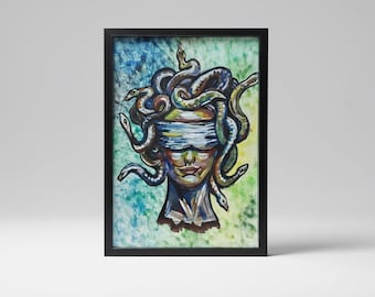 Pintura de Medusa con mirada interior – Obra de arte original pintada a mano 35×26 cm