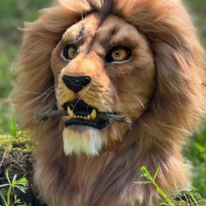 Realistic Lion Fursuit Head | Moving Jaw Lion Mask | Custom Handmade Animal Costume