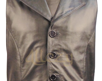 Handmade Black Leather Vest | Vintage Style Waistcoat, Custom Size