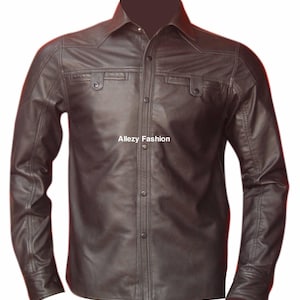 Leather Shirt with Two Front Pockets in Brown - Sheep Nappa - Custom Made To Order BSHN001
