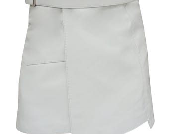 Men's Leather Kilt with Buckle in White - BKIN001 Custom Made to Order