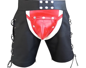 Men’s Leather Chaps Shorts – Lace Up, Open Back Motorcycle Chaps