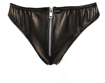 Men's Black Leather Brief Style Jocks Custom Made To Order JO-037