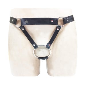 Men&#39;s Leather Thong Jock Strap Jockstrap in Black with O-Ring Strappy Lingerie Underwear - Custom Made To Order JO-0118