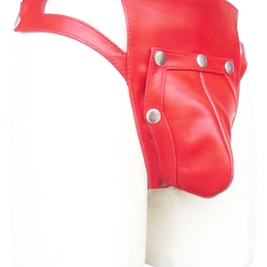 Men&#39;s Red Leather Jockstrap with Seven Snaps - Custom Made to Order BTLN007