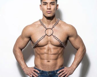 Men's Metal Chain Shoulder Harness – Body Jewelry Chest Accessory for Festivals & Raves