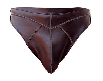 Men's Gladiator Leather Briefs with buckle in Brown - Custom Made to Order JO-099
