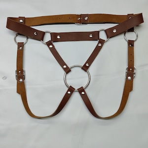 Men&#39;s Leather Thong Jock Strap Jockstrap in TAN with O-Ring Strappy Lingerie Underwear - Custom Made To Order JO-0118