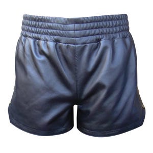 Leather Shorts with Side Snap Button Boxer Shorts in Black - Custom Made To Order SO202 | Handmade Leather Shorts with side buttons in black