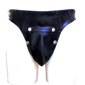 Men&#39;s Black Leather Jockstrap Gay Leather Jock Strap Genuine Leather Jockstrap with Detachable Pouch - Custom made to order