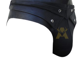 Calzoncillos de cuero estilo gladiador para hombre en negro - Hechos a medida JO-083