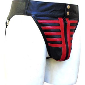 Men&#39;s Leather Jocks Jockstrap With Colour Stripe Custom Made To Order JO-018