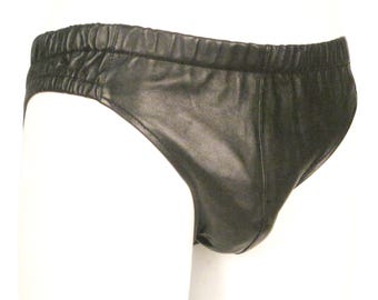 Calzoncillos de cuero negro para hombre, hechos a medida, JO031