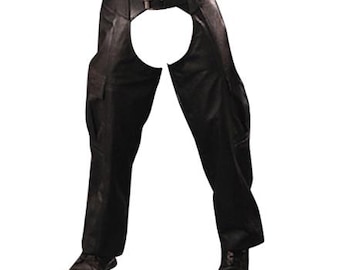 Men’s Leather Chaps in Black with Side Pockets - Custom Made to Order GJCH003