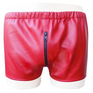 Men's Leather Hot Shorts With Beautiful Cut on Back in Red - Custom Made to Order SO207