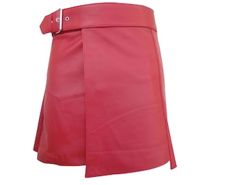 Men's Leather Kilt with Buckle in Red - BKIN001 Custom Made to Order