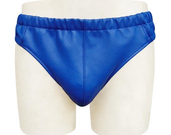 Men's Blue Leather Brief/Underwear Custom Made To Order JO031