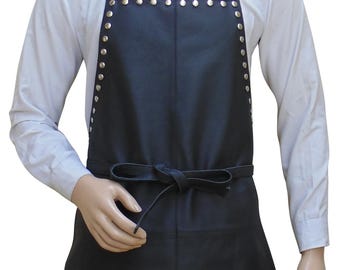 Personalized Leather Apron with stud – Custom Logo, BBQ Chef Gift