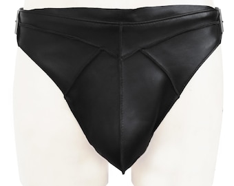 Men's Gladiator Leather Briefs with buckle in Black - Custom Made to Order JO-099