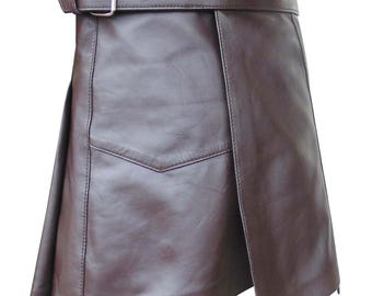 Men's Leather Kilt with Buckle in Brown - BKIN001 Custom Made to Order
