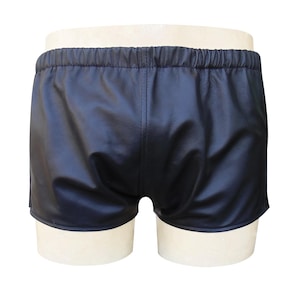 Men's Leather Shorts with Black Strip football shorts Custom Made To Order BSHN003 Festival Style Biker Shorts | Handmade Leather shorts