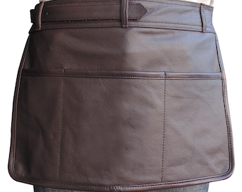 Personalized Short Leather Apron with Pockets – Custom Logo, BBQ Chef Gift