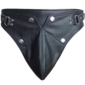 Mens Black Leather Jockstrap with Snap buttons Gay Leather Jock Strap Genuine Leather Jockstrap with Detachable Pouch - Custom made to order