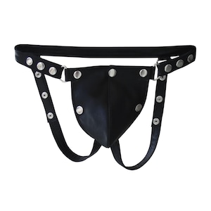 Mens Black Real Leather Jockstrap Gay Leather Jock Strap Genuine Leather Jockstrap with Detachable Pouch - Custom made to order JO045