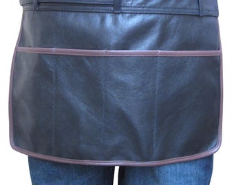 Personalized Short Leather Apron with Pockets – Custom Logo, BBQ Chef Gift