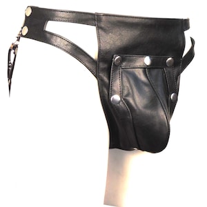 Men&#39;s Black Leather Jockstrap with Seven Snaps - Custom Made to Order BTLN007