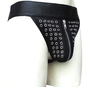 Men&#39;s Leather Jocks Jockstrap Jock Strap with Eyelets at Pouch Jocks Custom Made to Order JO042