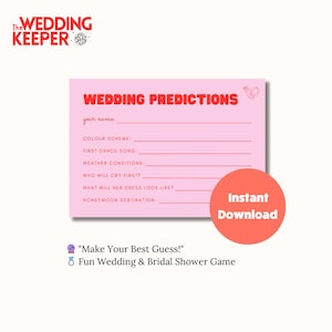 Juego de predicciones para bodas con descarga instantánea: actividad para fiestas de compromiso y despedidas de soltera