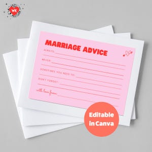 Cartões de conselhos sobre casamento editáveis – Jogo divertido para imprimir para festa de casamento e noivado