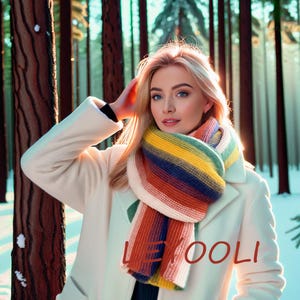 Rainbow Striped Knitted Scarf | Colorful Cotton Yarn Winter Scarf | Soft Cozy Wrap for Autumn and Winter