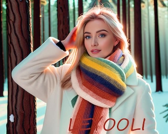 Rainbow Knitted Scarf: Colorful Cotton Yarn Winter Wrap