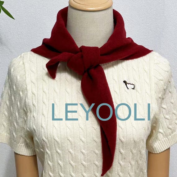 Burgundy Knit Triangle Scarf, Wine Red Neck Wrap, Minimalist Autumn Accessory