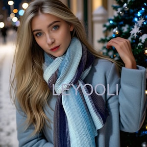 Blauw gestreepte gebreide sjaal, eenvoudige gestreepte warme sjaal, winter verdikte warme sjaal, sjaal voor vriend, kerstcadeau