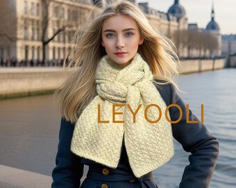 White Knitted Twist Scarf, Soft Cotton Blend, Winter Warmth